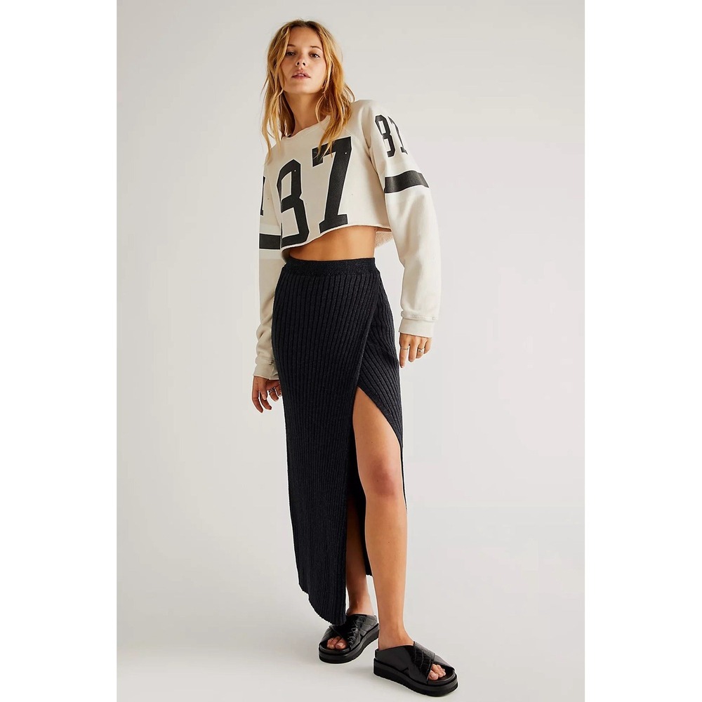 Free People Better Days Midi Skirt Ribbed Knit Side Slit Size XL NWT